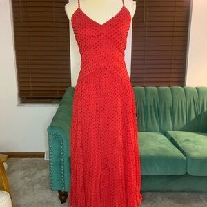 Red Spotted V-Neck Women's Dress